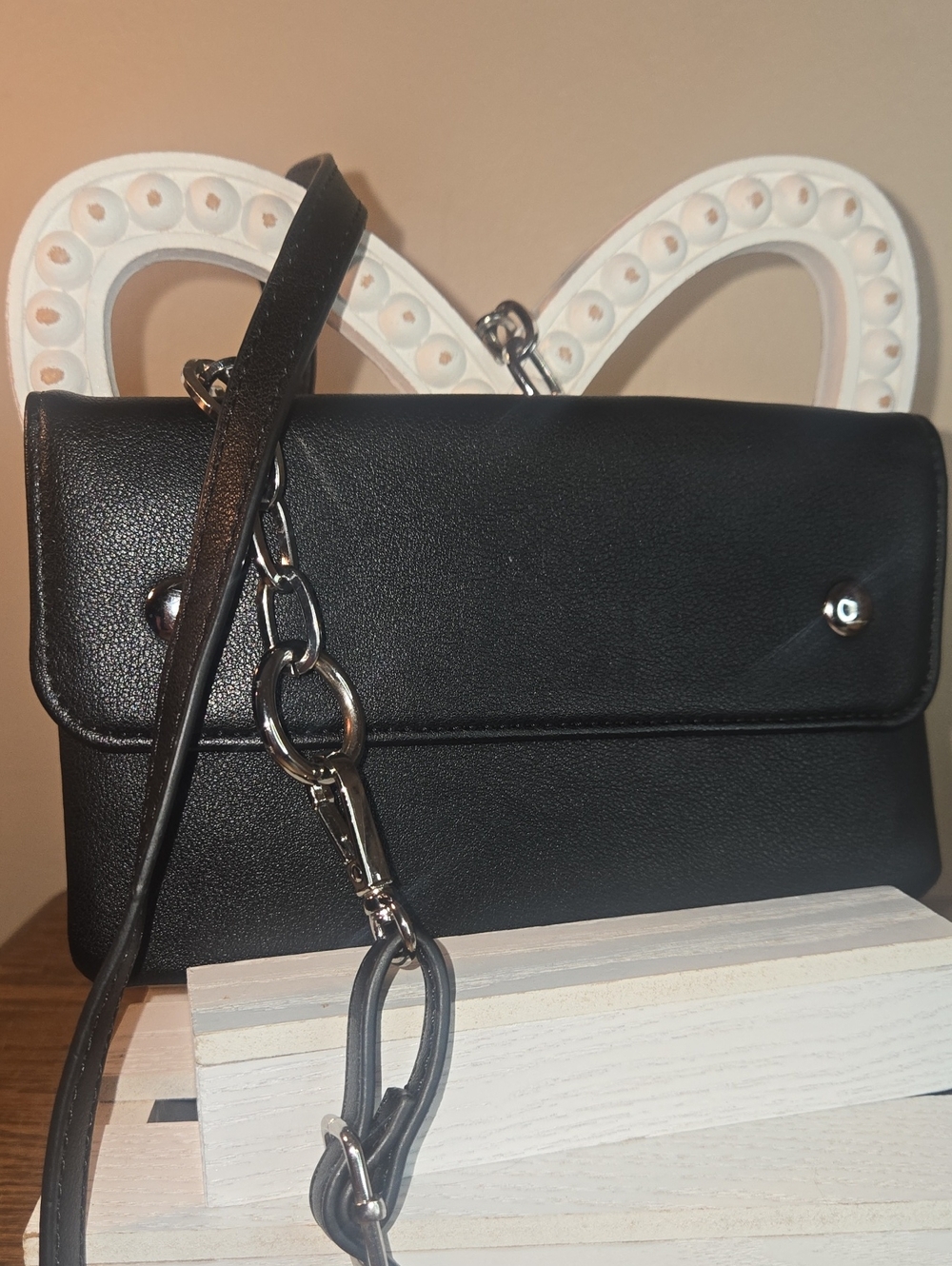 Forever 21 Black Crossbody Wallet with Silver Hardware